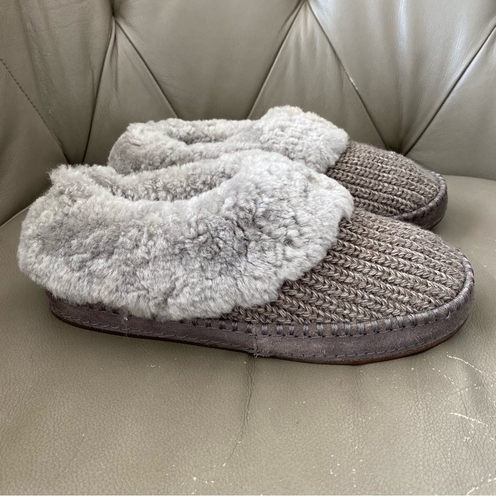 UGG Wrin Rib Knit Shearling Suede Slippers Shoes 1020146 Women's Size 7